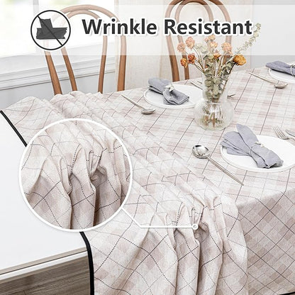 MYSKY HOME Table Cloth 60x84 inch Rectangle, Heavy Duty Linen Look Waterproof, French Country Black Plaid for Kitchen Dining, Party