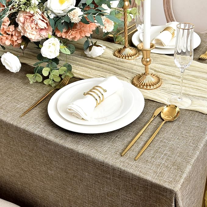 Fitable Faux Linen Tablecloths for Rectangle Tables: Water & Stain Resistant Farmhouse Table Cloth, Washable Burlap Textured Table Covers for Kitchen Dining Party(2 Pack, 60x102 Inch, Khaki)