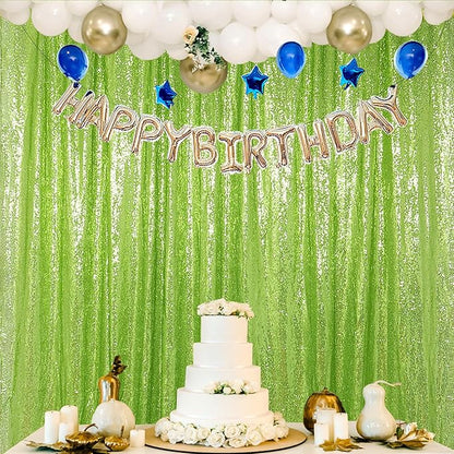 ShinyBeauty Olive Green Sequin Backdrop 4x10FT (4 Panels) – Sparkly Photo Booth Background for Weddings, TikTok Live Streams, Party Decor, Reusable Glitter Curtain