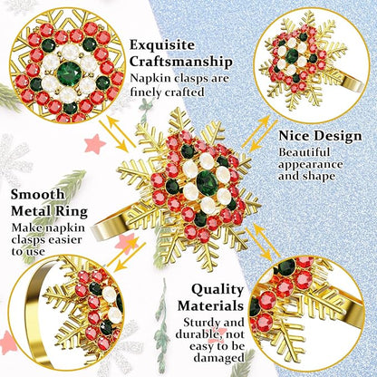 Halatool Set of 6 Christmas Napkin Rings Colorful Snowflake Napkin Holder for Christmas Thanksgiving Holiday Party Table Decoration