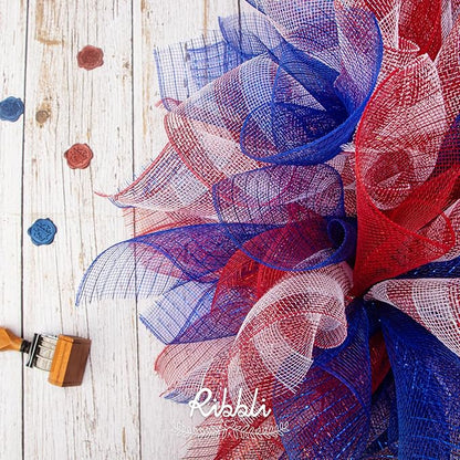 Ribbli 2 Rolls Royal Blue Mesh Ribbon,10 inch x 30 feet(10Yard) Each Roll,Metallic Royal Blue with Royal Foil,Patriotic Ribbon Use for Wreath Swags and Decorating
