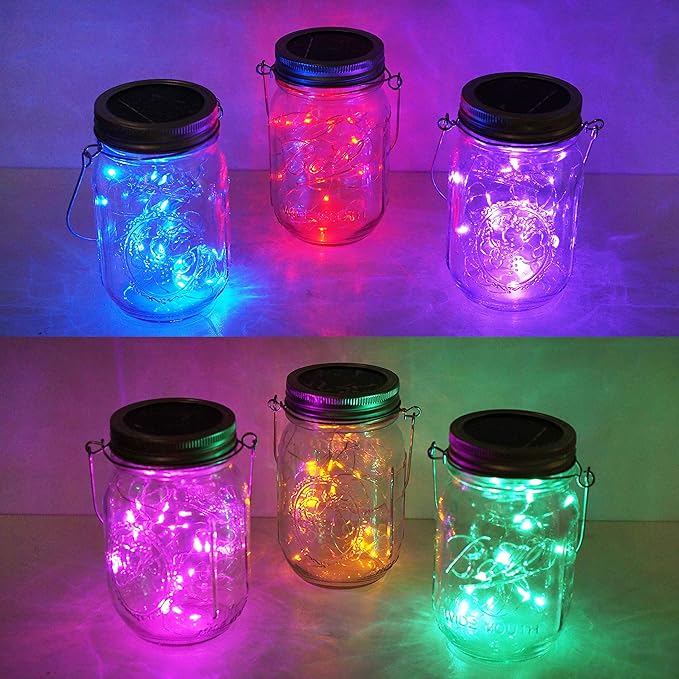 Decorman Solar Mason Jar Lid Lights, 6 Pack 20 LED Waterproof String Fairy Star Firefly Jar Lids Lights for Patio Garden Yard Lawn Party Wedding Christmas Decoration(Jars & Hangers Not Included)