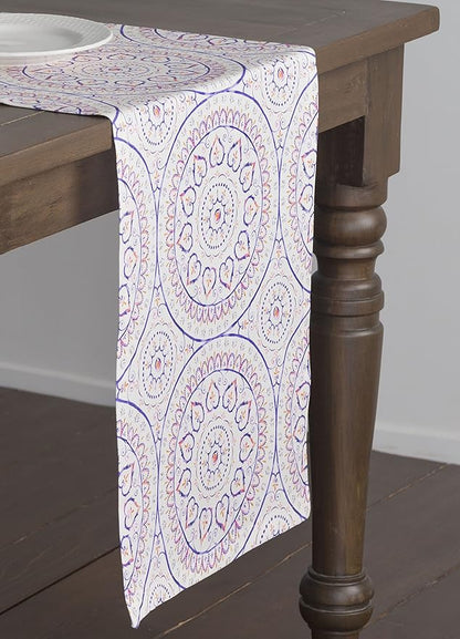 Maison d' Hermine Table Runner 100% Cotton Single Layer Table Runners 108 inches Long Decorative for Home Kitchen Dining Party Baby Shower Wedding Bridal Shower Spring Summer (Mandala, 14.50" x 108")