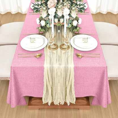 Fitable Faux Linen Tablecloths for Rectangle Tables: Water & Stain Resistant Farmhouse Table Cloth, Washable Burlap Textured Table Covers for Kitchen Dining Party(2 Pack, 52x70 Inch, Pink)