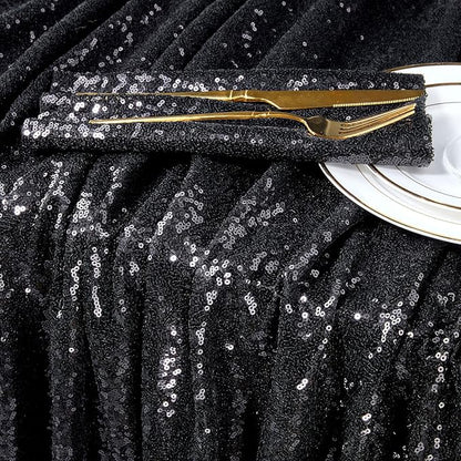 QueenDream Sparkly Sequin Tablecloth - Black Table Cloth 50x80 Inches Rectangle Table Overlay Fabric for Birthday Parties Baby Shower Decoration
