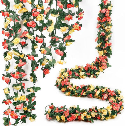 Miracliy 5Pcs 41FT Flower Garland Artificial Rose Arch Vines Fake Spring Floral Garland for Flower Wall Backdrop Wedding Mothers Day Garden Tea Party Decoration