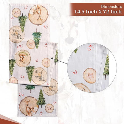 Maison d' Hermine Table Runner 100% Cotton Single Layer Table Runners 72 inches Long for Thanksgiving Christmas Decorations Home Kitchen Dining Party Wedding (Mountain Life, 14.5" x 72")