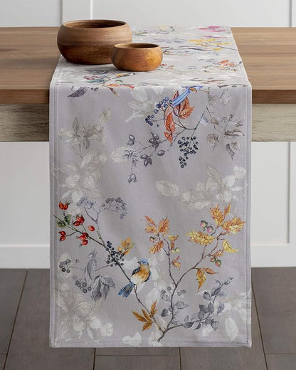 Maison d' Hermine Table Runner 100% Cotton Double Layer Table Runners 72 inches Long for Thanksgiving Christmas Decorations Home Kitchen Dining Party Wedding (Equinoxe - Grey, 14.5" x 72")