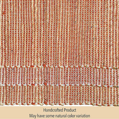 Chardin home Natural Jute Table Runner 13x72 Inch – Vintage Boho Rustic Table Decor – Handwoven Table Runner in Natural Jute and Rust Orange – Farmhouse Dining or Console Table Accent