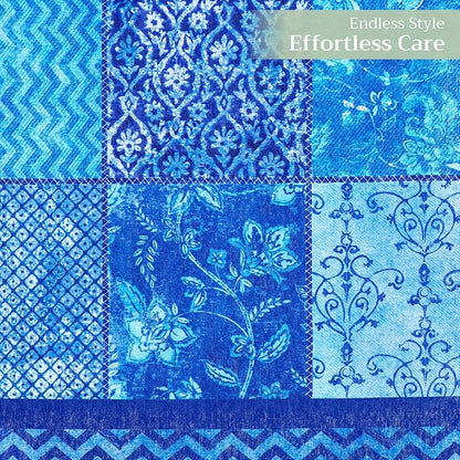 Maison d' Hermine Table Runner 100% Cotton Single Layer Table Runners 72 inches Long Decorative for Kitchen Dining Party Baby Shower Wedding Bridal Shower Spring Summer (Indigo Love, 14.50" x 72")