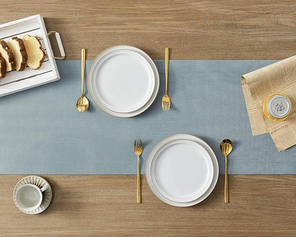 ZeeMart Linen Textured Border Table Runner, 14 x 108 Inch Blue, Farmhouse Style Dusty Blue Table Runners 108 Inches Long, Easy Care Everyday Polyester Table Runner