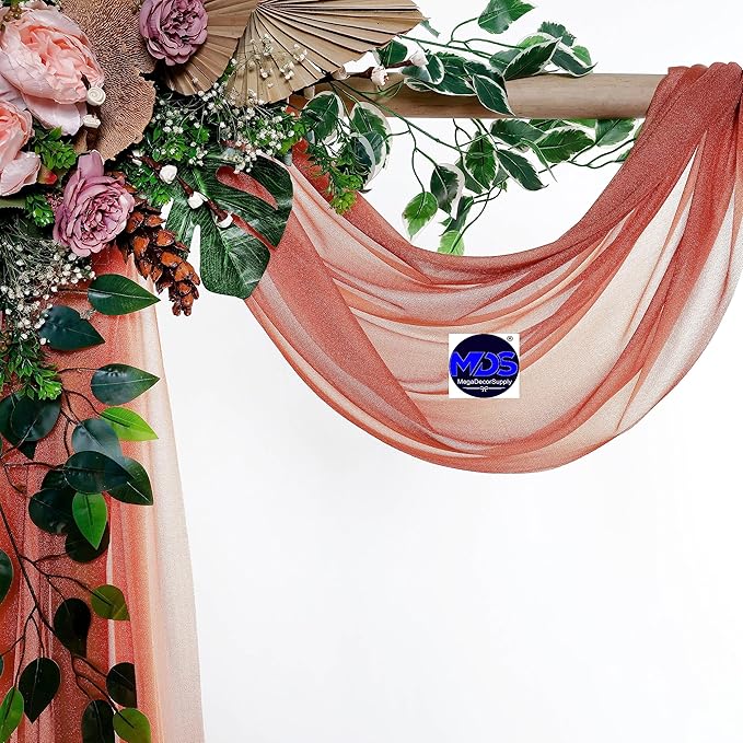 MDS Halloween Chiffon Draping Fabric - 2 Panel, 30" Wide x 75ft Long - Sheer Spooky Arbor & Canopy Drapery for Haunted House Backdrops, Party Ceilings, DIY Costumes & Themed Events - Terracotta