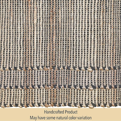 Chardin home Natural Jute Table Runner 13x108 Inch – Vintage Boho Rustic Table Decor – Handwoven Long Table Runner in Natural Jute and Black – Farmhouse Dining or Console Table Accent