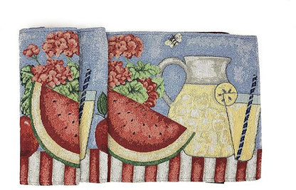 Tache Blue Summer Table Runner 90 Inches Long Fruity Drinks Colorful Watermelon Lemonade Decorative Spring Summer Blue Red Woven Tapestry Long Kitchen Coffee Dining Table Runners