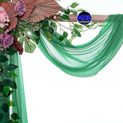 MDS Halloween Chiffon Draping Fabric - 2 Panel, 30" Wide x 100ft Long - Sheer Spooky Arbor & Canopy Drapery for Haunted House Backdrops, Party Ceilings, DIY Costumes & Themed Events - Emerald Green
