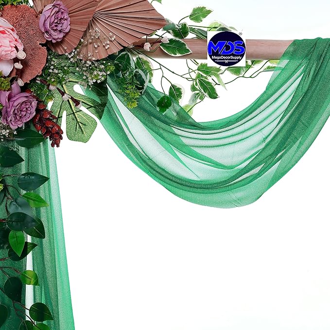 MDS Halloween Chiffon Draping Fabric - 2 Panel, 30" Wide x 30ft Long - Sheer Spooky Arbor & Canopy Drapery for Haunted House Backdrops, Party Ceilings, DIY Costumes & Themed Events - Emerald Green