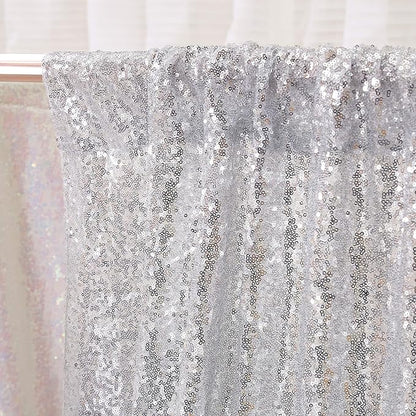 Poise3EHome Sequin Backdrop, 2 Pcs Silver 2ftx8ft Curtains for Party, Wedding, Event, Photography