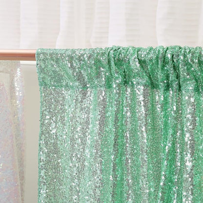 Poise3EHome Mint Green Sequin Backdrop Curtain, 2 Panels, 2FTx8FT, Polyester, for Party Wedding Sequence Decoration