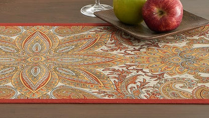 Maison d' Hermine Table Runner 100% Cotton Double Layer Table Runners 108 inches Long for Thanksgiving Christmas Decorations Home Kitchen Dining Party Wedding (Kashmir Paisley, 14.5" x 108")