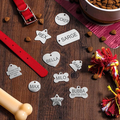 Providence Engraving Custom Engraved Stainless Steel Pet ID Tags - Personalized Front and Back Identification, for Large or Small Cats and Dogs, Star, Regular