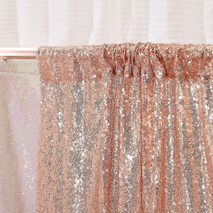 Poise3EHome Rose Gold Sequin Backdrop,2 Panels 2FTx8FT Glitter Background for Party Birthday Party Baby Shower Wedding Christmas Thanksgiving Holiday Festival Decor