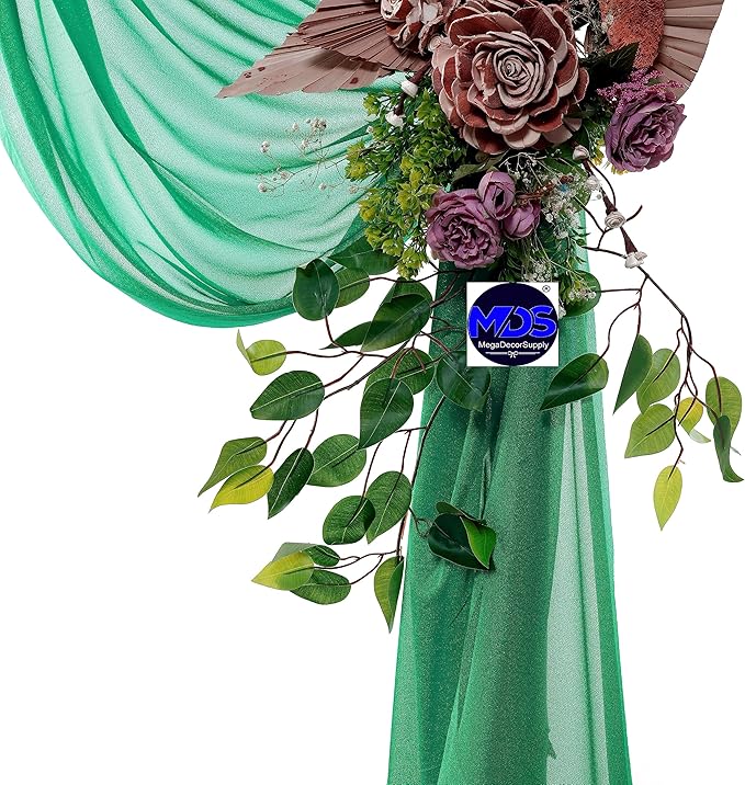 MDS Halloween Chiffon Draping Fabric - 2 Panel, 30" Wide x 50ft Long - Sheer Spooky Arbor & Canopy Drapery for Haunted House Backdrops, Party Ceilings, DIY Costumes & Themed Events - Emerald Green