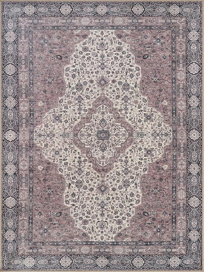 Bloom Rugs Washable Non-Slip 6' x 9' Rug - Cream/Green Traditional Medallion Area Rug for Living Room, Bedroom, Dining Room, and Kitchen - Exact Size: 6' x 9'