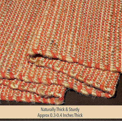 Chardin home Natural Jute Table Runner 13x72 Inch – Vintage Boho Rustic Table Decor – Handwoven Table Runner in Natural Jute and Rust Orange – Farmhouse Dining or Console Table Accent