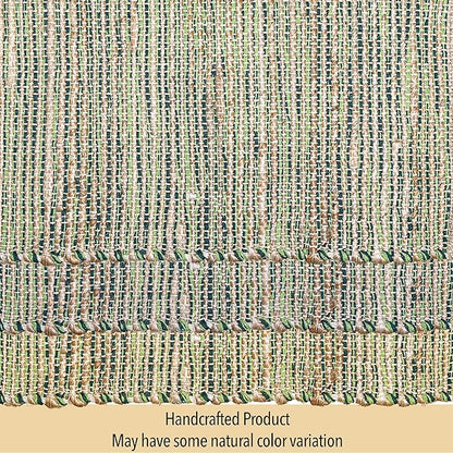 Chardin Home Natural Jute Table Runner 13x72 Inch – Vintage Boho Rustic Table Decor – Handwoven Table Runner in Natural Jute and Green – Farmhouse Dining or Console Table Accent