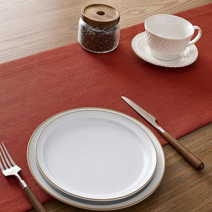 ZeeMart Linen Textured Border Table Runner, 14 x 60 Inch Orange, Farmhouse Style Burnt Orange Fall Table Runners 60 Inches Long, Easy Care Everyday Polyester Table Runner