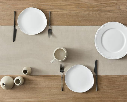 ZeeMart Linen Textured Border Table Runner, 14 x 90 Inch Natural, Farmhouse Style Neutral Table Runners 90 Inches Long, Easy Care Everyday Polyester Table Runner