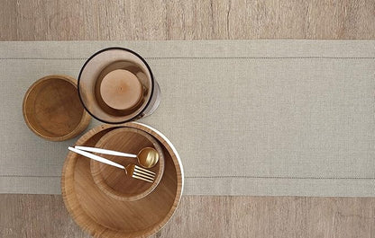 Solino Home Linen Natural Table Runner 108 Inches Long - 100% Pure Linen 14 x 108 Inch Table Runner for Fall, Autumn, Thanksgiving, Christmas - Classic Hemstitch