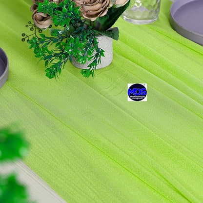 MDS 2 Pack 14ft Chiffon Table Runner 29 x 170 Inches Sheer Wedding Runner Romantic Rustic Table Runner for Wedding Decorations, Birthday Parties, Bridal Shower Party Arch Decor - Parrot Green