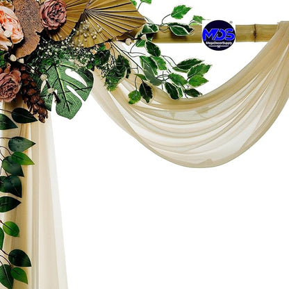 MDS Halloween Chiffon Draping Fabric - 2 Panel, 30" Wide x 100ft Long - Sheer Spooky Arbor & Canopy Drapery for Haunted House Backdrops, Party Ceilings, DIY Costumes & Themed Events - Champagne Gold