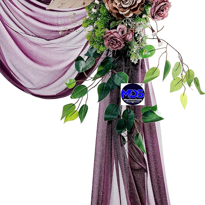 MDS Halloween Chiffon Draping Fabric - 2 Panel, 30" Wide x 20ft Long - Sheer Spooky Arbor & Canopy Drapery for Haunted House Backdrops, Party Ceilings, DIY Costumes & Themed Events - Eggplant