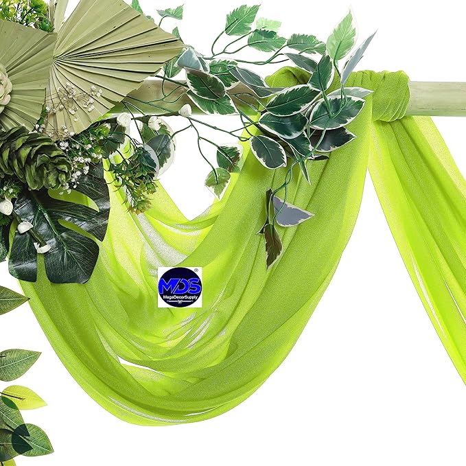 MDS Halloween Chiffon Draping Fabric - 2 Panel, 30" Wide x 50ft Long - Sheer Spooky Arbor & Canopy Drapery for Haunted House Backdrops, Party Ceilings, DIY Costumes & Themed Events - Parrot Green