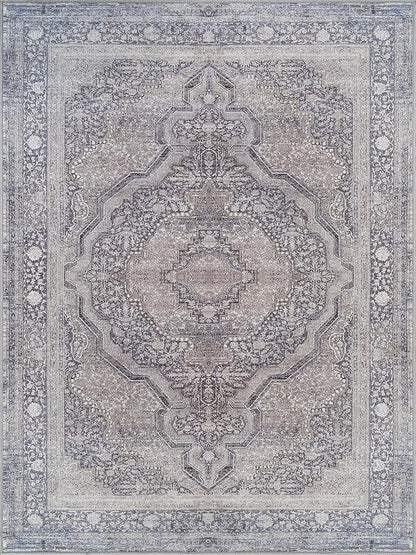 Bloom Rugs Washable Non-Slip 8' x 10' Rug - Blue/Steel Gray/Beige Traditional Medallion Area Rug for Living Room, Bedroom, Dining Room, and Kitchen - Exact Size: 8' x 10'