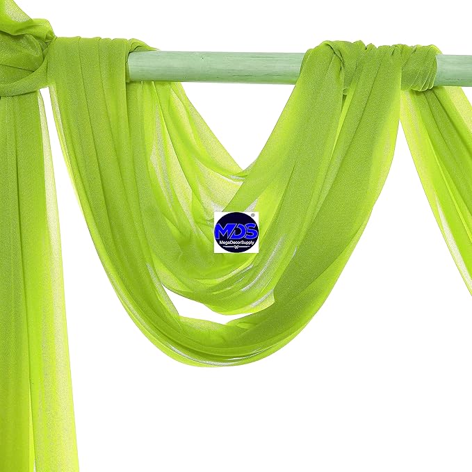 MDS Halloween Chiffon Draping Fabric - 2 Panel, 30" Wide x 75ft Long - Sheer Spooky Arbor & Canopy Drapery for Haunted House Backdrops, Party Ceilings, DIY Costumes & Themed Events - Parrot Green