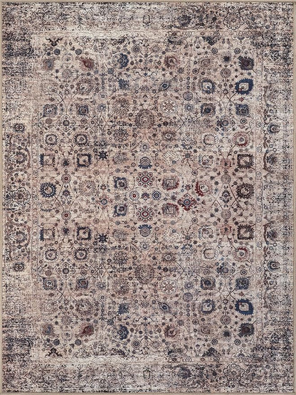 Bloom Rugs Washable Non-Slip 4' x 6' Rug - Light Tan/Blue Traditional Oriental Area Rug for Living Room, Bedroom, Dining Room, and Kitchen - Exact Size: 4' x 6'
