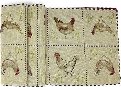 Tache Farmhouse Rooster Table Runner 90 inches Long Country Hens Chickens Antique Vintage Traditional Home Decorative Woven Tapestry Long Kitchen Dining Table Runners, 13x90