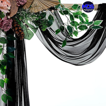 MDS Halloween Chiffon Draping Fabric - 2 Panel, 30" Wide x 20ft Long - Sheer Spooky Arbor & Canopy Drapery for Haunted House Backdrops, Party Ceilings, DIY Costumes & Themed Events - Black