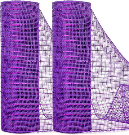 Ribbli 2 Rolls Purple Mesh Ribbon,10 inch x 30 feet(10Yard) Each Roll,Metallic Purple with Foil,Use for Wreath Swags and Decorating