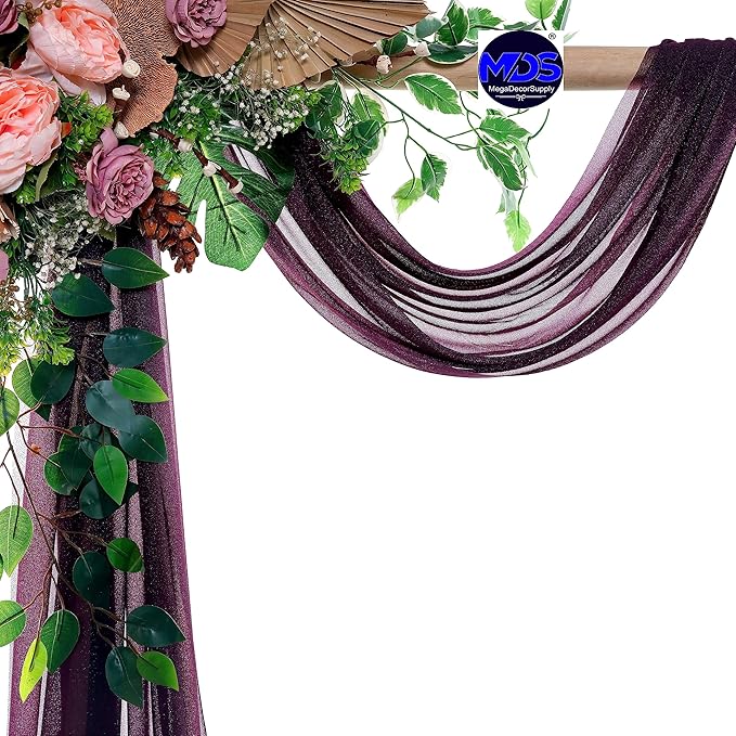 MDS Halloween Chiffon Draping Fabric - 1 Panel, 30" Wide x 100ft Long - Sheer Spooky Arbor & Canopy Drapery for Haunted House Backdrops, Party Ceilings, DIY Costumes & Themed Events - Eggplant