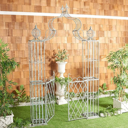 SAFAVIEH Outdoor Collection Beatrix Victorian Antique Dark Green Wrought Iron Trellis Garden Arch Arbor