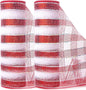 Ribbli 2 Rolls Red and White Stripe Metallic Mesh Ribbon,10 inch x 30 feet(10Yard),Metallic Red & White Stripe with Iridescent Silver Foil,Valentine's Day Ribbon for Wreath and Decorating