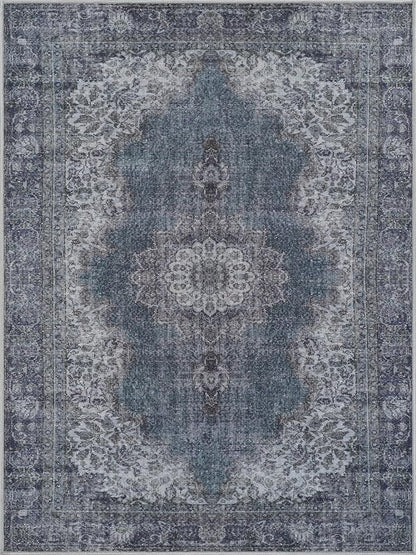Bloom Rugs Washable Non-Slip 9' x 12' Rug - Dark Teal Traditional Medallion Area Rug for Living Room, Bedroom, Dining Room, and Kitchen - Exact Size: 9' x 12'