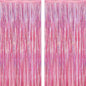 2 Pack Glitter Pink Backdrop, 3.28 FT x 7.05 FT Birthday Party Decorations, Laser Pink Fringe Curtains Foil Streamer Tinsel, Pink Curtains Photo Backdrop Happy Birthday Backdrop