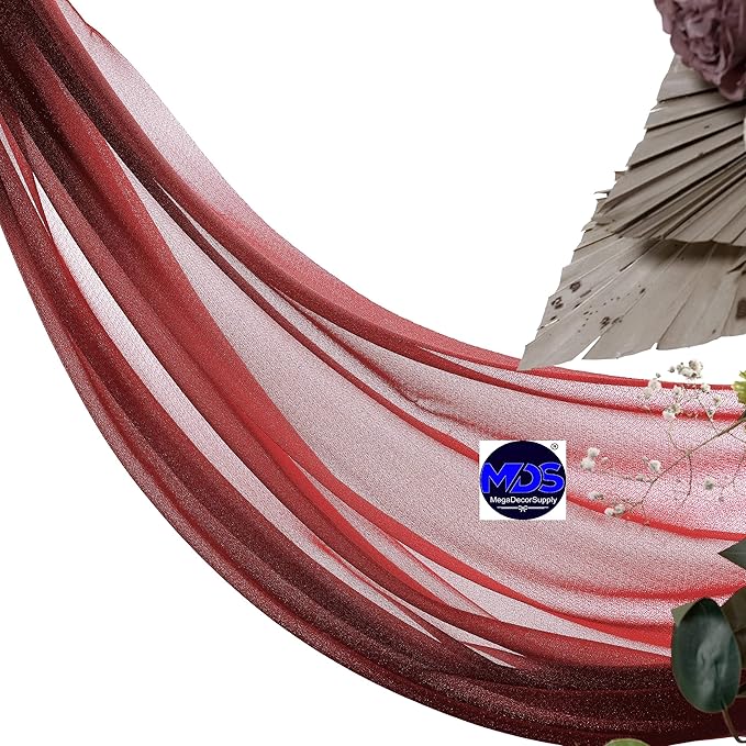 MDS Halloween Chiffon Draping Fabric - 2 Panel, 30" Wide x 50ft Long - Sheer Spooky Arbor & Canopy Drapery for Haunted House Backdrops, Party Ceilings, DIY Costumes & Themed Events - Apple Red