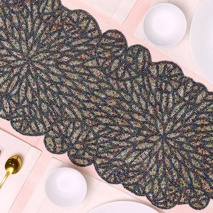 Premium Beaded Table Runner - 13x36 Elegant & Durable Home Décor for Dining, Weddings, Parties & Special Occasions with Non-Slip Backing, Versatile & Easy-Care (Multi) - CLEENTABLE