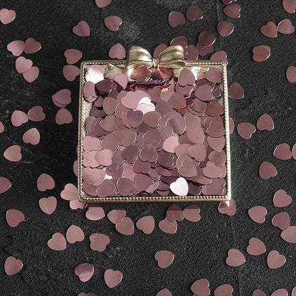Rose Gold Love Heart Table Confetti - Valentines Day Bachelorette Party Foil Metallic Sequins Wedding Engagement Anniversary Just Married Birthday Party Sprinkles Decorations, 60g